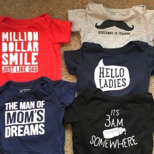 Five 0-3month baby boy graphic onesies